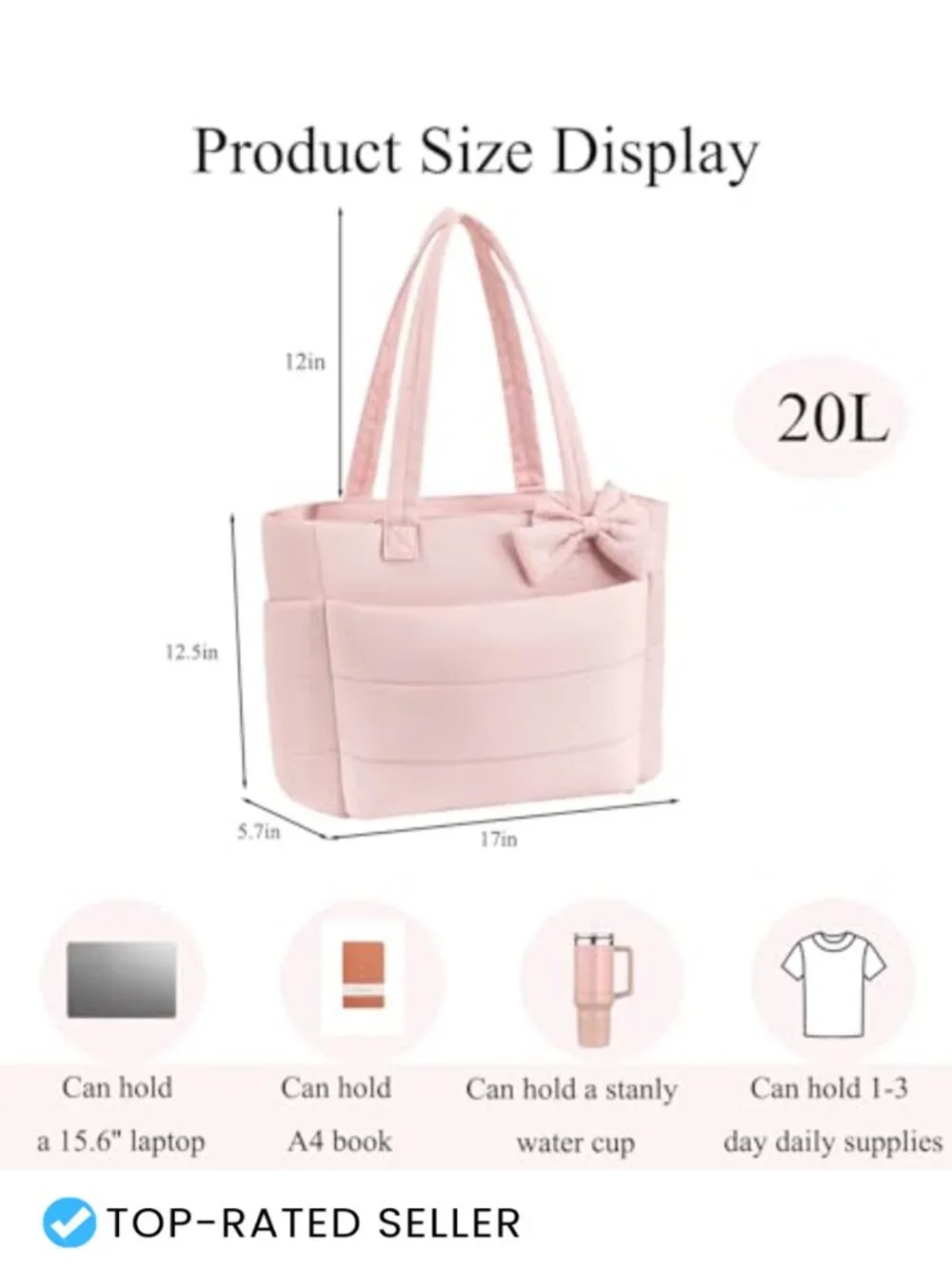Quilted Puffer Tote Bag with Laptop Compartment and Cup Holder